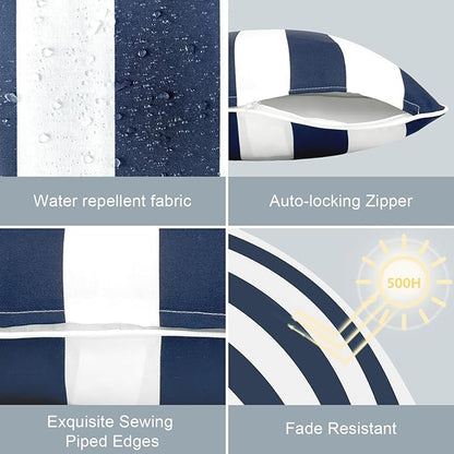 LVTXIII Outdoor Throw Pillow Covers Set of 2, Patio Waterproof Pillow Cases Fade Resistant Accent Pillow Covers for Home and Garden Furniture Decoration, 16x16, Cabana Navy