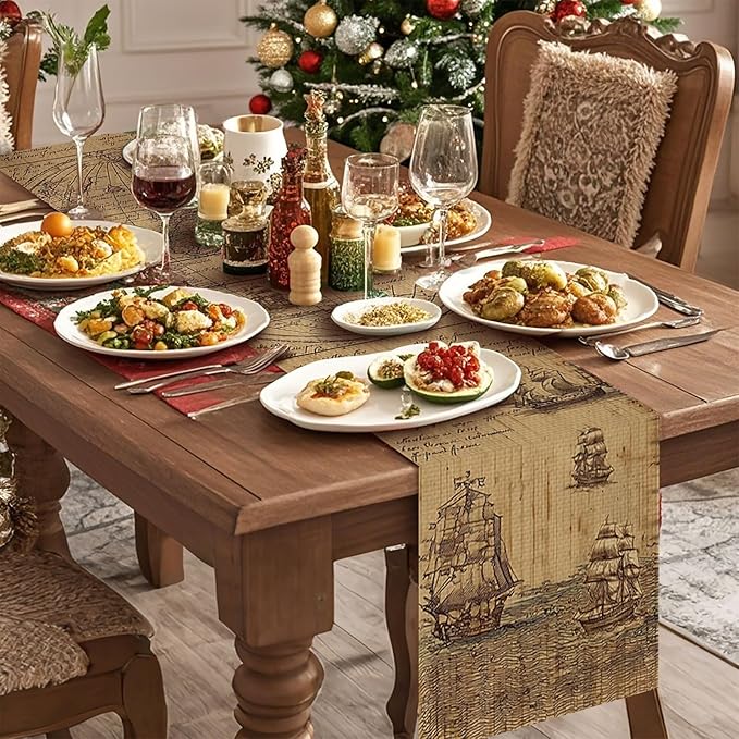 World Map Table Runner,Dining Decor for Kitchen Coffee Table Family Dinners Holiday Parties Wedding Events Decor(13x72 inch)