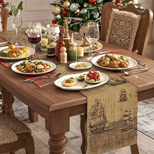 World Map Table Runner,Dining Decor for Kitchen Coffee Table Family Dinners Holiday Parties Wedding Events Decor(13x72 inch)