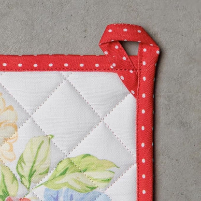 Maison d' Hermine Pot Holders 100% Cotton Heat Resistant Potholders 8" x 8" Hot Pads with Loop BBQ Cooking Baking Hotel Farmhouse Kitchen Handling Hot Pans Spring Summer (Pack of 1, Vintage Floral)