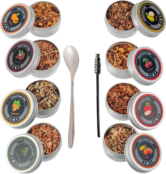 8-Flavor Cocktail Smoker Wood Chips Variety Pack - for Bourbon & Whiskey Smoker Kit, Apple Hickory Cherry Pear Oak Pecan Beech Peach, Gift for Whiskey Lover & Home Bar