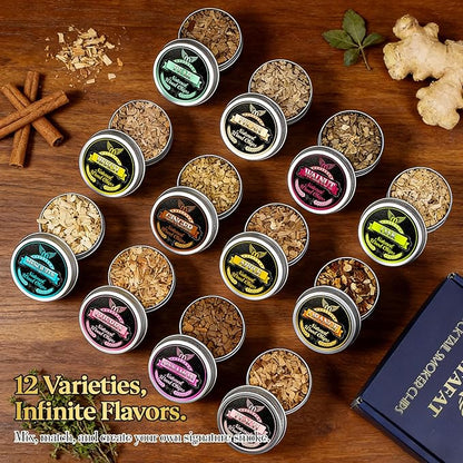 12 Flavor Smoking Wood Chips for Cocktail Smoker – All-Natural Apple, Cherry, Oak & More – Premium Bar Smoker Kit for Whiskey, Bourbon, Meats & Cheese – Unique Gift for Men Dad Husband