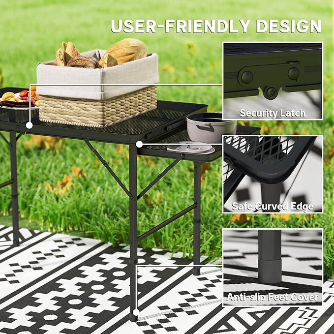 Black Portable Charcoal Grill Foldable Grills BBQ Grill Charcoal Grill for Travel, Camping, Outdoor BBQ Grill Camping Grill Charcoal Kettle Grills Outdoor Cooking Table 53.9" L x 24.4" W x 22.4"H