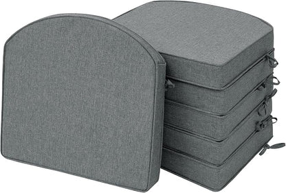 Outdoor Chair Cushions D Shaped, Set of 6, 17 x 16 Inch, Dark Grey | Water Resistant, Fade Resistant, Patio Furniture Seat Chair Pads Replacement with Ties, Non-Slip Bottom, Removable Cover