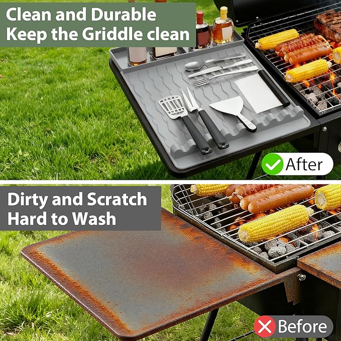 Jalopink Heat-Resistant Silicone Grill Mat Compatible with Blackstone, 15.75"x11.5" Non-Stick BBQ Grill Pad, Reusable Outdoor Spatula Mat for Griddle, Kitchen, Patio Accessories(Grey)