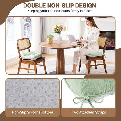 BETU Chair Cushions for Dining Chairs Set of 4,3.5" Thick Green Kitchen Chair Cushions Chair Pads with Ties,Non Slip Backing,Home Room Decor Seat Cushion,Bar,Patio Folding Chairs15.5"X15.5"X3.5"Green