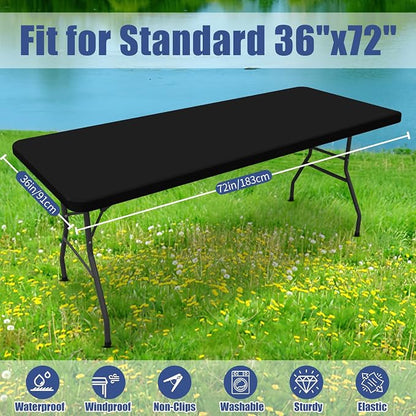 Moosfor Spandex 6 Foot Rectangle Table Cloth, Elastic Fitted Tablecloths for Picnic, Stretch Washable Patio Table Cover for Outdoor, Camping, Banquet and Parties (Black, 36"x72")