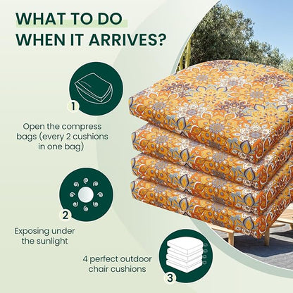 HARBOREST Outdoor Chair Cushions Set of 4, Water Resistant Patio Chair Cushions with Ties, Outdoor Seat Cushions for Patio Furniture, 17"x16"x2", Blooming