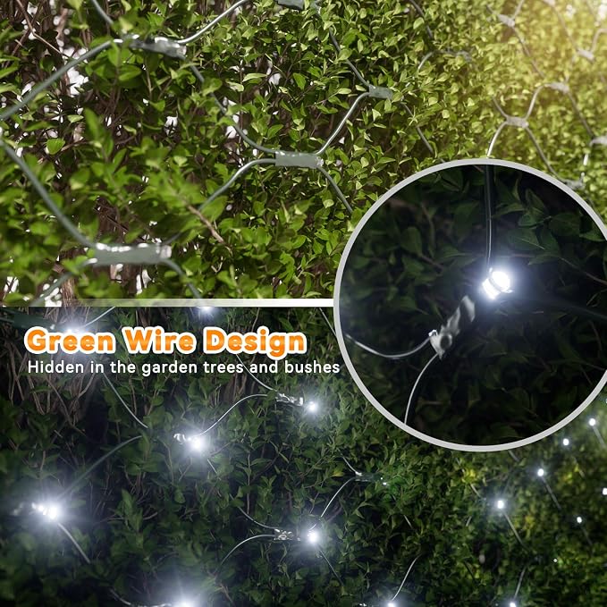 LitHome 14.8FT x 5FT Christmas Net Lights Outdoor Mesh Lights Connectable | 8 Modes 300 LED Cool White Net Light Green Wire, Waterproof Giant Christmas Mesh Light for Bushes Garden Yard Party Decor