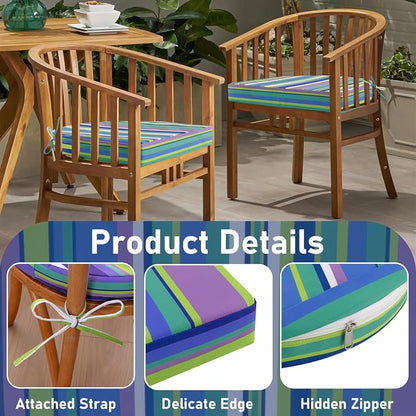 Topotdor Outdoor Chair Cushions Set of 2, Waterproof Patio Chair Cushions for Outdoor Furniture, Round Corner Seat Chair Pads with Ties for Patio Garden Dining Office, 17"x16"x2", Blue Stripe