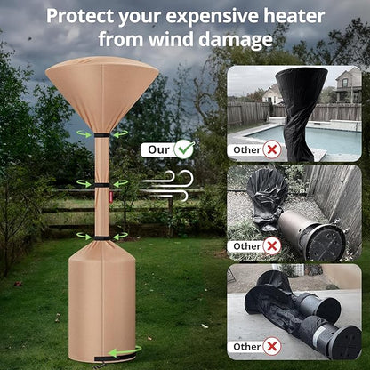 QH.HOME 2 Packs Patio Heater Covers, [2026 Upgraded Tear-Resistant Fabric] Waterproof with Robust Zipper,Dustproof/Wind/Sunlight/Snow-Resistant,(2 Pack-89"H x 33"D x 19"B ,Camel)