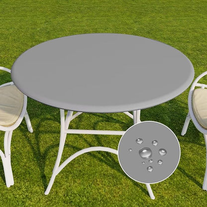 Romanstile Round Fitted Vinyl Tablecloth with Elastic Edge 100% Waterproof | Table Covers for 57"- 68" Tables, Wipeable Flannel Backed Plastic Table Cloths for Dinner, Picnic, Camping, Outdoor, Silver
