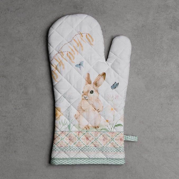 Maison d'Hermine Oven Gloves 100% Cotton Oven Mitt 7" x 13" with Loop Heat Resistant BBQ Cooking Gloves Baking Grilling Kitchen Hotel Home Farmhouse Spring Summer (Pack of 1, Easter Dew)