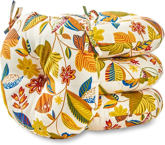 Greendale Home Fashions 15-inch Outdoor Round Bistro Seat Cushion, 4 Count (Pack of 1), Foliage
