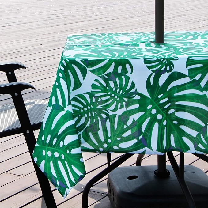 EHouseHome Outdoor Indoor 60inch SquareTablecloth with Umbrella Hole and Zipper, Waterproof Zippered Patio Table Cloths, Spring/Summer Table Covers for Backyard Circular Table/BBQs/Picnic