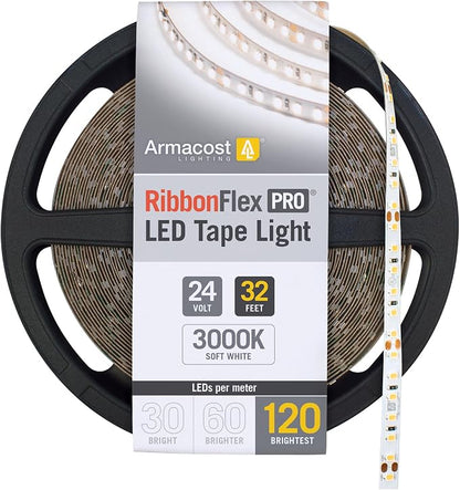 Armacost Lighting RibbonFlex Pro 24V White LED Strip Lights 120 LED/m, 3000K, 32.8 ft 146250