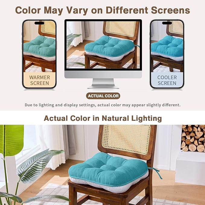 BETU Chair Cushions for Dining Chairs Set of 4,3.5" Thick Kitchen Table Chair Pads with Ties,Non Slip Backing and Covers, Seat Cushion for Dining Room,Bar,Patio Chairs,15.5"X15.5"X3.5",Teal