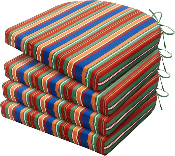 HARBOREST Outdoor Chair Cushions Set of 4, Water Resistant Patio Chair Cushions with Ties, Outdoor Seat Cushions for Patio Furniture, 17"x16"x2", Rainbow Stripes