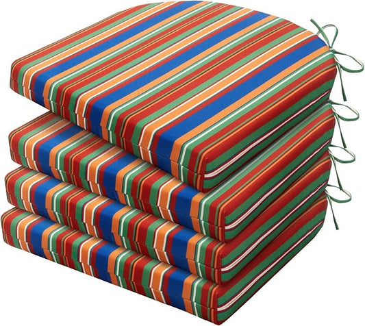 HARBOREST Outdoor Chair Cushions Set of 4, Water Resistant Patio Chair Cushions with Ties, Outdoor Seat Cushions for Patio Furniture, 17"x16"x2", Rainbow Stripes
