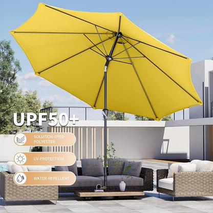 Kingdura 10FT Outdoor Patio Umbrella, Round Market Table Umbrella with Push‑Button Tilt and Crank Lift, 8 Sturdy Metal Ribs, UV50+ Protection Canopy for Backyard, Lawn, Deck, Poolside, Garden (Yellow)