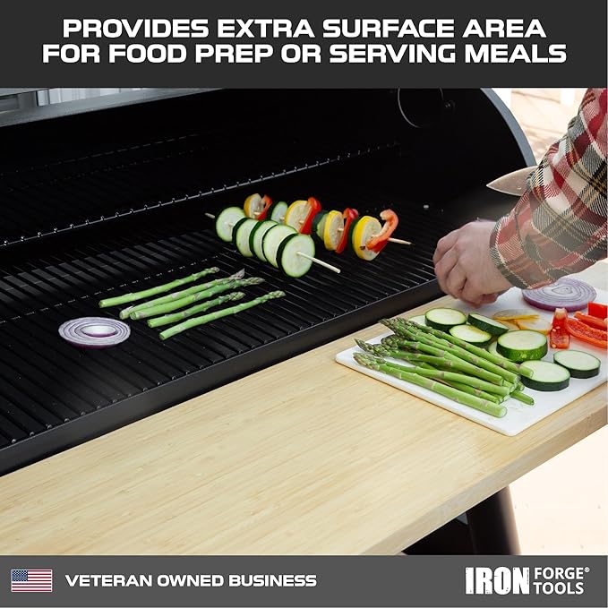 Iron Forge Tools 36.5x12 Wood Folding Grill Shelf Accessory - Charcoal Grill Accessories for Pellet Smoker Barbeque - Compatible with Traeger Pro 34, Pro 780, Ironwood 885 Series Texas Elite, Eastwood
