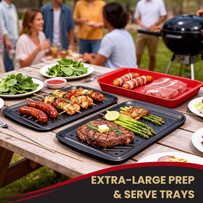 Grill Prep Trays Set of 2, Grill Tray for BBQ Meat Prep, Marinating & Serving, Large Melamine Grilling Prep and Serve Trays with Deep Raised Edges, Outdoor Grill Serving Tray, BPA Free