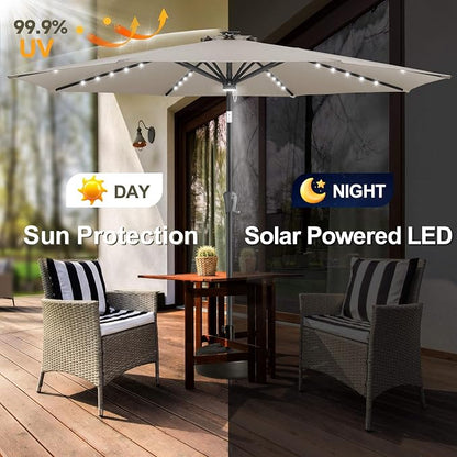 FLAME&SHADE Solar Patio Umbrella with a Centre Light, 9 FT Taupe | 40 LED Lights, UV Protection, Waterproof, Porch Deck Outdoor Umbrella for Pool, Backyard, Garden, Provides Evening Lighting
