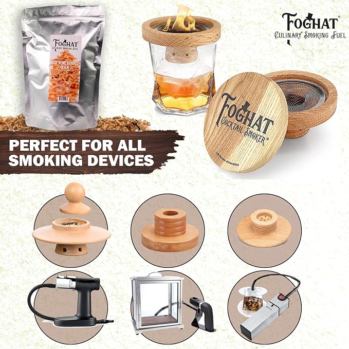 Foghat Cocktail Smoker Wood Chips - 100oz Red Wine Barrel Oak Shavings for Smoker, Whiskey & Drink Infuser Kit - All Natural, Culinary Wood Smoking Chips
