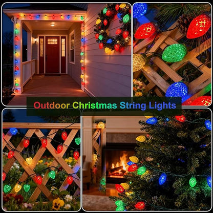 C7 Strawberry Solar String Lights, 31FT 50 LED Ultra Bright Multicolor IP65 Waterproof 8 Modes Green Wire Fairy Lights Auto On/Off for Outdoor Garden Patio Christmas Wedding Party Decor