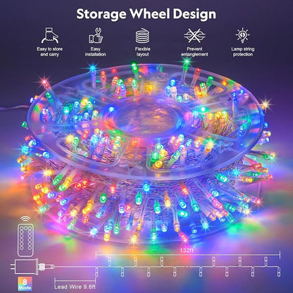 JMEXSUSS 132ft 400 LED Christmas Lights Indoor Outdoor Waterproof | 8 Modes Multicolor Christmas Tree Lights Plug in with Remote, Twinkle String Light for Bedroom Party Tree Christmas Decor