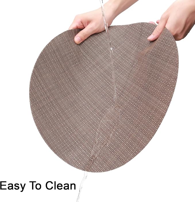 Round Placemats Set of 8 Heat Resistant Vinyl Placemats 15 inch Washable Non-Slip Table Mats Woven Place Mats for Dining Table (Coffee, Set of 8)