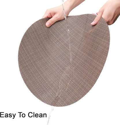 Round Placemats Set of 8 Heat Resistant Vinyl Placemats 15 inch Washable Non-Slip Table Mats Woven Place Mats for Dining Table (Coffee, Set of 8)