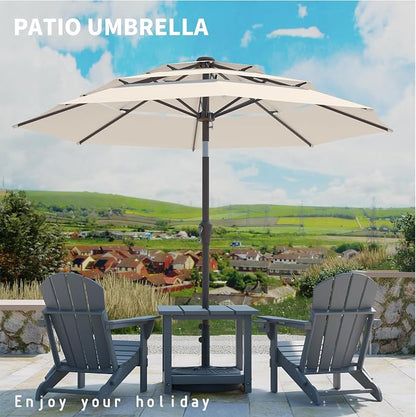 9FT 3 Tiers Patio Umbrella With Auto Tilt And Crank, Outdoor Table Market Umbrella with 8 Sturdy Ribs for Garden, Lawn, Deck, Backyard and Pool