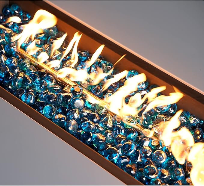 Onlyfire 10 lbs Fire Glass Diamonds 1 Inch, Reflective Fire Pit Glass Rocks for Propane & Natural Gas Fireplace, High Luster Multi-Faceted Stones, Caribbean Blue (Multicolor & Blends Available)