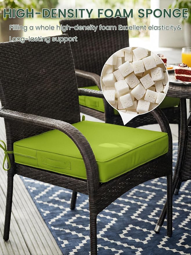 Outdoor Chair Cushion 24 x 24 x 5 Inches Patio Furniture Outdoor Waterproof Seat Cushion, Patio Chair Cushion with Handles and Ties, Square Dining Chair Cushion Set of 2, Grass Green