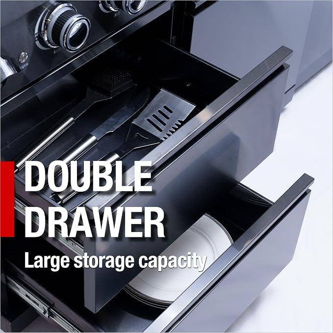 65" Modular Outdoor Kitchen Island with Grill and Side Burner, 4-Burner 72,000 BTU Propane BBQ Island, Refrigerator & Rotisserie, for Backyard and Patio Cooking, Black