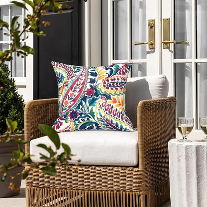 LVTXIII 2 Pack Outdoor Pillow Covers ONLY 18x18 Inch, Water-Repellent Square Decorative Cushion Covers for Patio Furniture, Garden, Sofa, Vigour Paisley