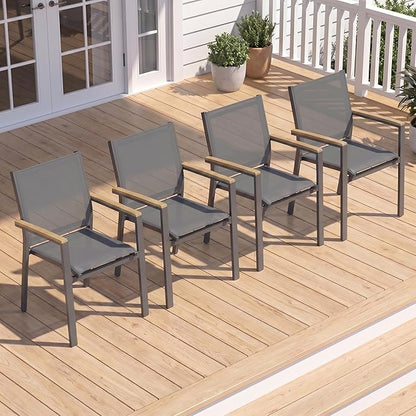 Aluminum Patio Chairs Set of 4 for All-Weather, Outdoor Patio Chairs with Breathable Quick-Drying Textilene, Outdoor Chair with 110° Ergonomic High Backrest for Porch, Patio, Garden, Deck, Backyard