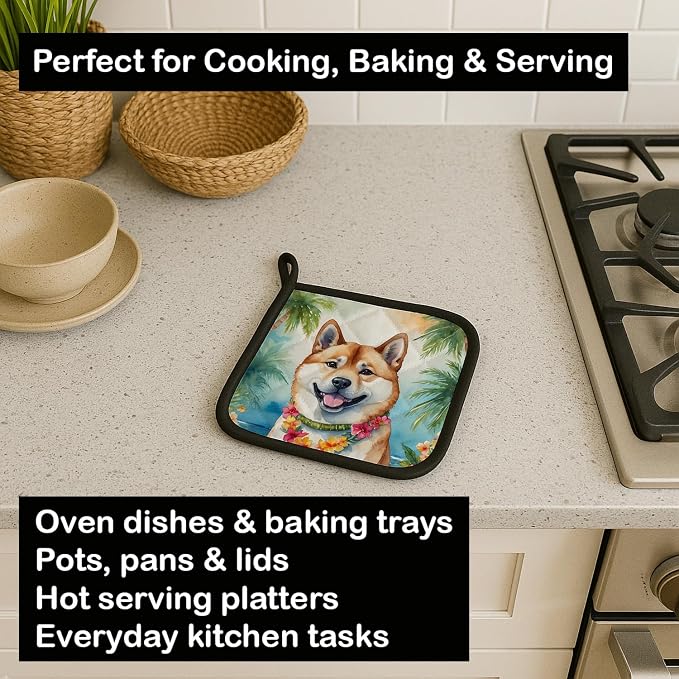 Caroline's Treasures Akita Luau Pair of Pot Holders Kitchen Heat Resistant Pot Holders Sets Oven Hot Pads for Cooking Baking BBQ, 7 1/2 x 7 1/2