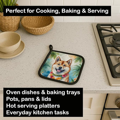 Caroline's Treasures Akita Luau Pair of Pot Holders Kitchen Heat Resistant Pot Holders Sets Oven Hot Pads for Cooking Baking BBQ, 7 1/2 x 7 1/2