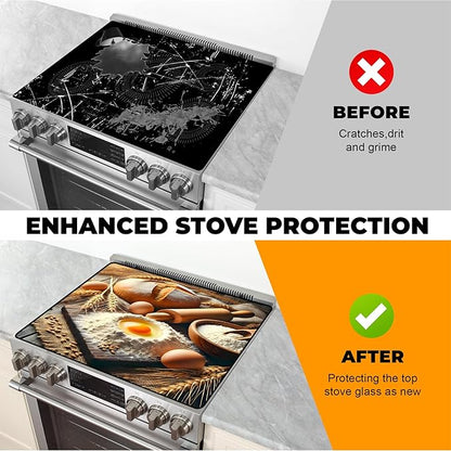 Heat-Resistant Glass Stove Top Cover with Anti-Slip Rubber Coating – Electric Stove Protector, Scratch-Resistant, Expands Counter Space, Stylish Kitchen Decor (Dessert)