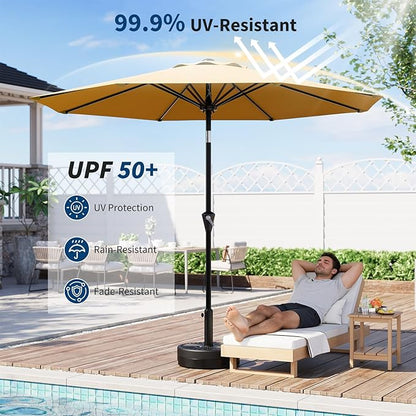 Garvee 9FT Patio Umbrella - Outdoor Table Umbrella with Smooth Crank Lift, Push Button Tilt and 8 Sturdy Ribs - Market Umbrella UV Protection Waterproof for Pool, Deck, Yard, Garden