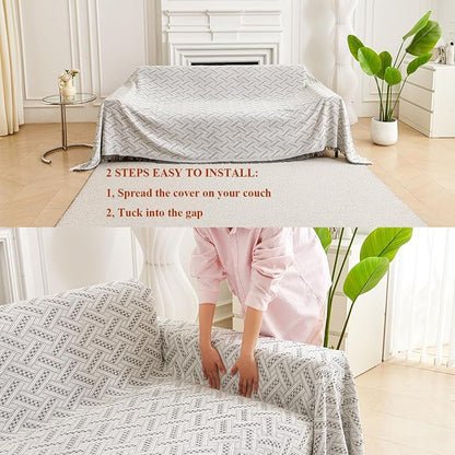 AIVIA Couch Cover Sheet Blanket, Oversized Reversible Covers for 3 Cushion Sofa, Large Furniture Decoration Slipcovers, L-Shape U-Shaped Sectional Protector for Cats Dogs Pets (Gray White 71”x118”)