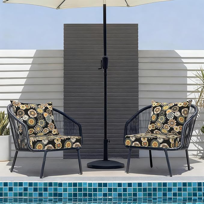 DYTXIII Outdoor Deep Seat Cushion Set, Water Repellent 22"x22" Patio Thick Cushions Replacement with Seat & Back Pillow for Patio Sofa, Wicker Chair, Couch - Black Yellow Crosby