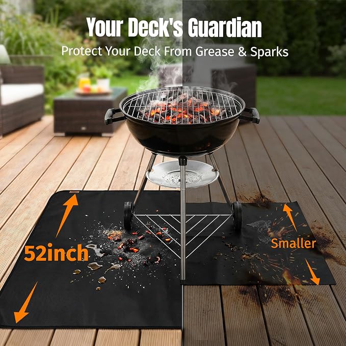 100X52 Inch Under Grill Mats for Outdoor Grill FirepProof Deck Protection | Heavy Duty Waterproof BBQ Grill Mat, Non-Slip Fire Resistant Mat for Blackstone, for Weber, Fire Pit and Fireplace