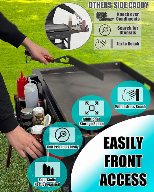 Front Griddle Caddy with 2-Pack Magnetic Tool Holder for Blackstone 28"/28XL Griddle, Large Capacity Utensil & Condiment Organizer for Mess-Free BBQ, Easy-Access Grill Caddy for Accessories Storage