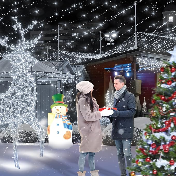 KNONEW 600ft 1500 LED String Lights Outdoor Christmas Lights 8 Modes & Timer Fairy Light Plug in Waterproof LED String Lights for Xmas Yard Tree Wedding Party Holiday Decorations (Cool White)