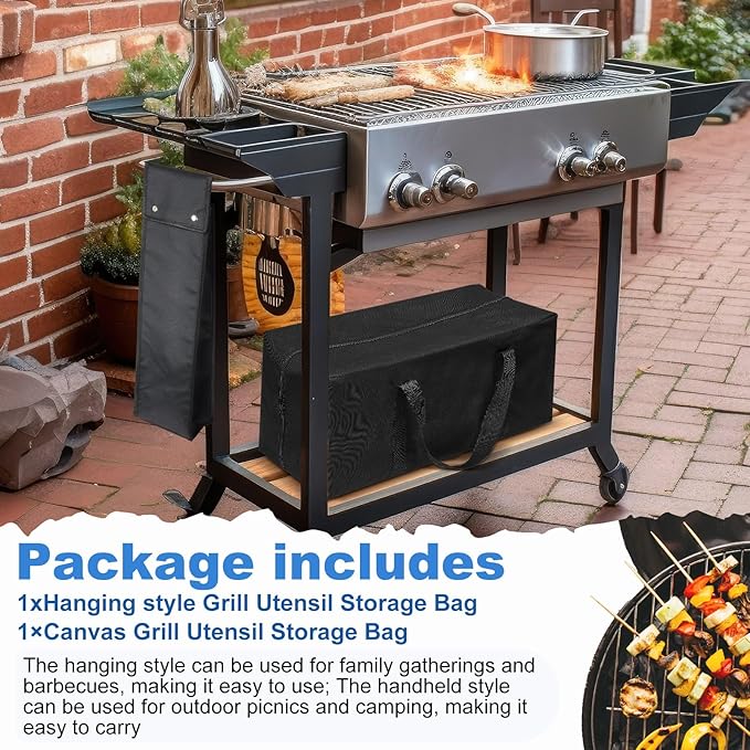 Amylove 2 Sizes Grill Utensil Storage BBQ Tool Bag 24.5" x 9.5" x 8" Large Capacity Grill Accessory Storage Waterproof Grilling Utensil Holder Outdoor BBQ Picnic Cooking Tools for Camp Barbecue
