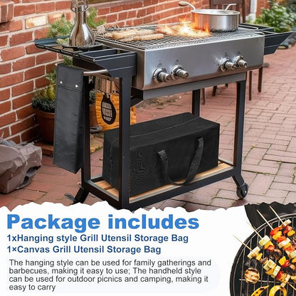 Amylove 2 Sizes Grill Utensil Storage BBQ Tool Bag 24.5" x 9.5" x 8" Large Capacity Grill Accessory Storage Waterproof Grilling Utensil Holder Outdoor BBQ Picnic Cooking Tools for Camp Barbecue