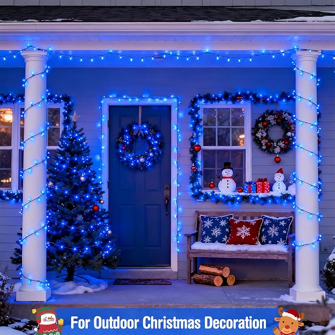 JMEXSUSS 400 LED Blue Christmas Lights Outdoor | 132ft Christmas Tree Lights with Remote, Indoor Blue String Lights Plug in for House Christmas Bush Decorations